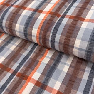 Pamutvászon SEERSUCKER YARN DYED Checks blue