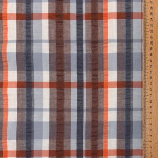 Pamutvászon SEERSUCKER YARN DYED Checks blue