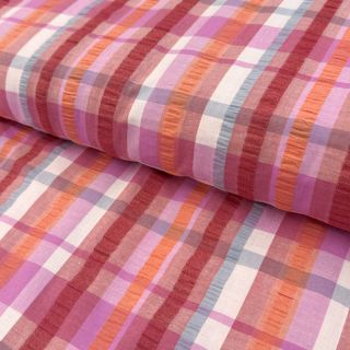 Pamutvászon SEERSUCKER YARN DYED Checks pink