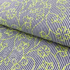 Pamutvászon EMBROIDERY NEON Stripes green