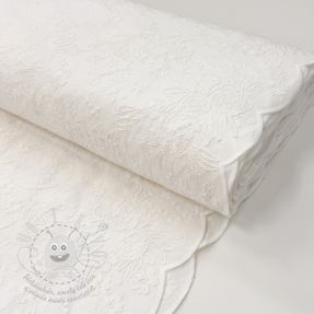 Pamutvászon VOILE EMBROIDERY Flowers TWO-SIDED SCALLOP white