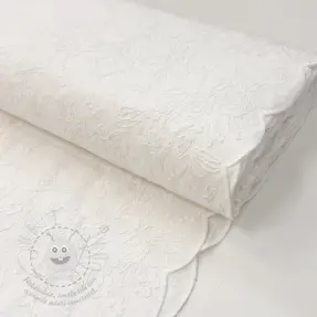 Pamutvászon VOILE EMBROIDERY Flowers TWO-SIDED SCALLOP white