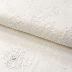 Pamutvászon VOILE EMBROIDERY Flowers white