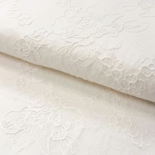 Pamutvászon VOILE EMBROIDERY Flowers white