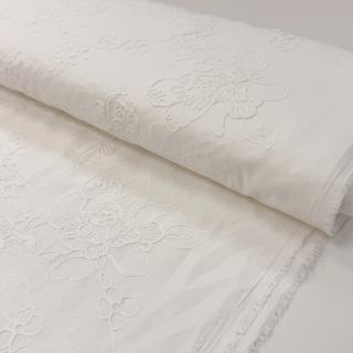 Pamutvászon VOILE EMBROIDERY Flowers white