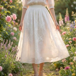 Pamutvászon VOILE EMBROIDERY Flowers white