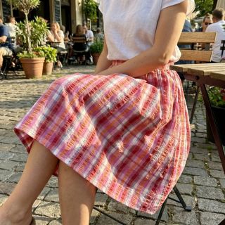 Pamutvászon SEERSUCKER YARN DYED Checks pink