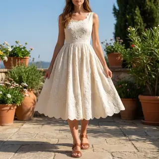 Pamutvászon EMBROIDERY Bellagio off white