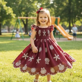 Pamutvászon EMBROIDERY Sea ornaments bordeaux