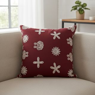 Pamutvászon EMBROIDERY Sea ornaments bordeaux