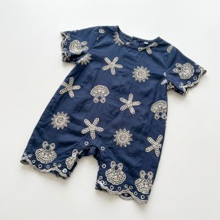 Pamutvászon EMBROIDERY Sea ornaments navy