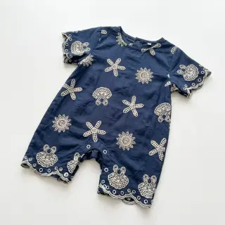 Pamutvászon EMBROIDERY Sea ornaments navy