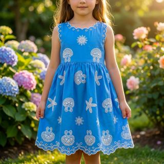 Pamutvászon EMBROIDERY Sea ornaments light blue