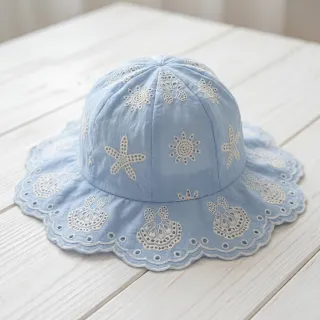 Pamutvászon EMBROIDERY Sea ornaments light blue