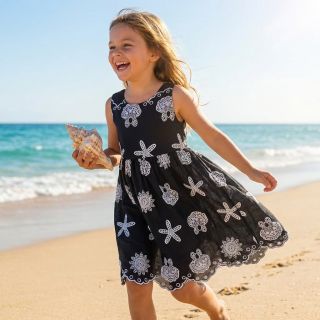 Pamutvászon EMBROIDERY Sea ornaments black