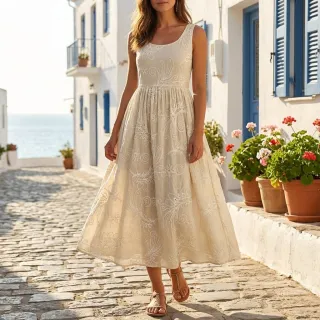Pamutvászon VOILE EMBROIDERY Kokka natural