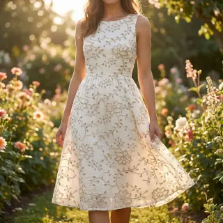 Pamutvászon VOILE EMBROIDERY Kiara off white