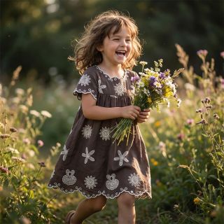 Pamutvászon EMBROIDERY Sea ornaments brown