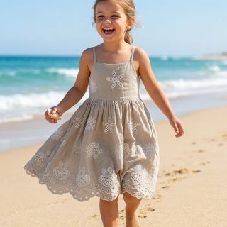 Pamutvászon EMBROIDERY Sea ornaments natural