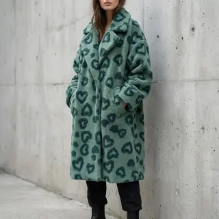 Kabát anyag TEDDY Hearts old green