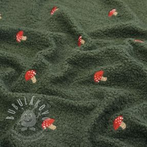 Kabát anyag EMBROIDERY Little mushrooms green