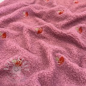 Kabát anyag EMBROIDERY Little mushrooms pink