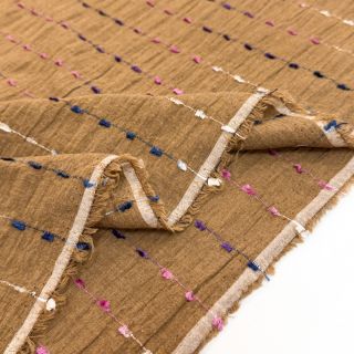 Pamutvászon DOBBY CRINKLE Stripe camel