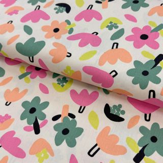 Pamutvászon Flowers natural/green by JENNIFER BOURON ORGANIC