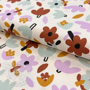 Pamutvászon Flowers natural/lavender by JENNIFER BOURON ORGANIC