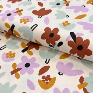 Pamutvászon Flowers natural/lavender by JENNIFER BOURON ORGANIC