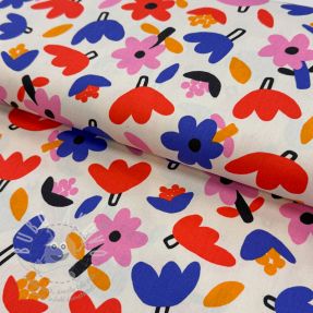 Pamutvászon Flowers natural/blue by JENNIFER BOURON ORGANIC