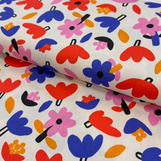 Pamutvászon Flowers natural/blue by JENNIFER BOURON ORGANIC