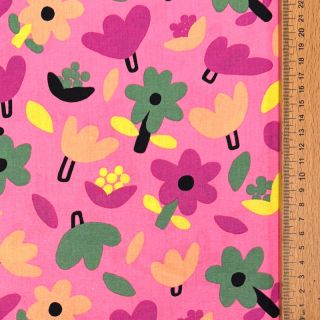Pamutvászon Flowers pink by JENNIFER BOURON ORGANIC