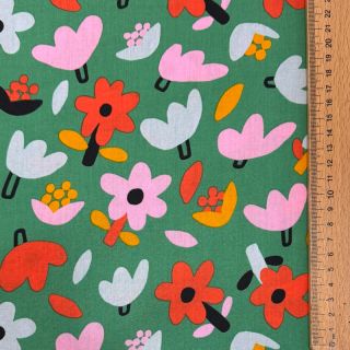 Pamutvászon Flowers green by JENNIFER BOURON ORGANIC