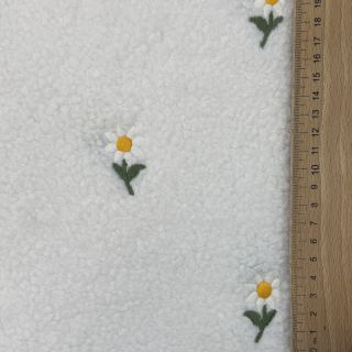Kabát anyag TEDDY EMBROIDERY Flowers off white