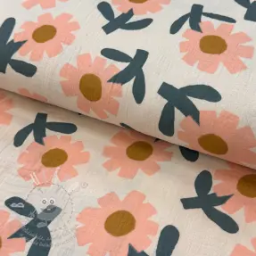 Dupla géz/muszlin Flowers peach by JENNIFER BOURON ORGANIC