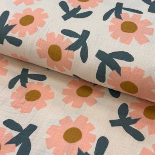 Dupla géz/muszlin Flowers peach by JENNIFER BOURON ORGANIC