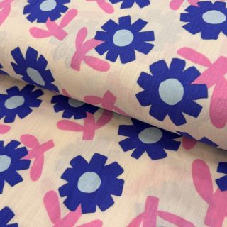 Dupla géz/muszlin Flowers blue by JENNIFER BOURON ORGANIC