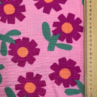Dupla géz/muszlin Flowers pink by JENNIFER BOURON ORGANIC