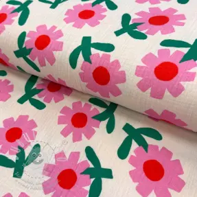 Dupla géz/muszlin Flowers natural/pink by JENNIFER BOURON ORGANIC