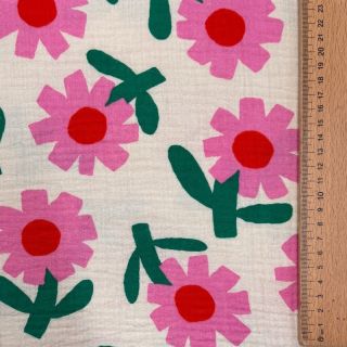 Dupla géz/muszlin Flowers natural/pink by JENNIFER BOURON ORGANIC