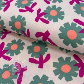 Dupla géz/muszlin Flowers green by JENNIFER BOURON ORGANIC