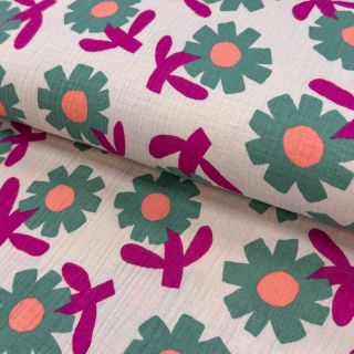 Dupla géz/muszlin Flowers green by JENNIFER BOURON ORGANIC