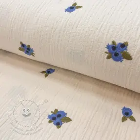 Dupla géz/muszlin EMBROIDERY STRIPED Fruit natural