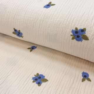 Dupla géz/muszlin EMBROIDERY STRIPED Fruit natural