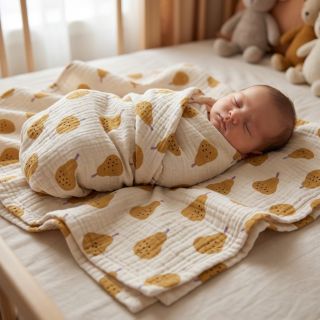 Dupla géz/muszlin Pears ochre by JENNIFER BOURON ORGANIC