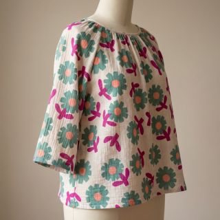 Dupla géz/muszlin Flowers green by JENNIFER BOURON ORGANIC