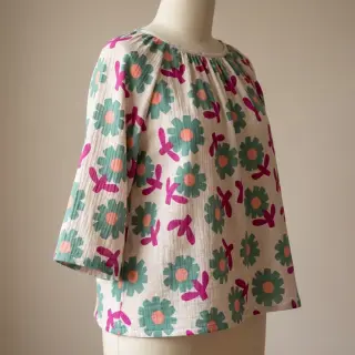 Dupla géz/muszlin Flowers green by JENNIFER BOURON ORGANIC