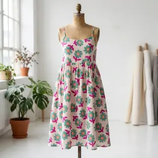 Dupla géz/muszlin Flowers green by JENNIFER BOURON ORGANIC