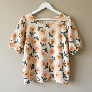 Dupla géz/muszlin Flowers peach by JENNIFER BOURON ORGANIC